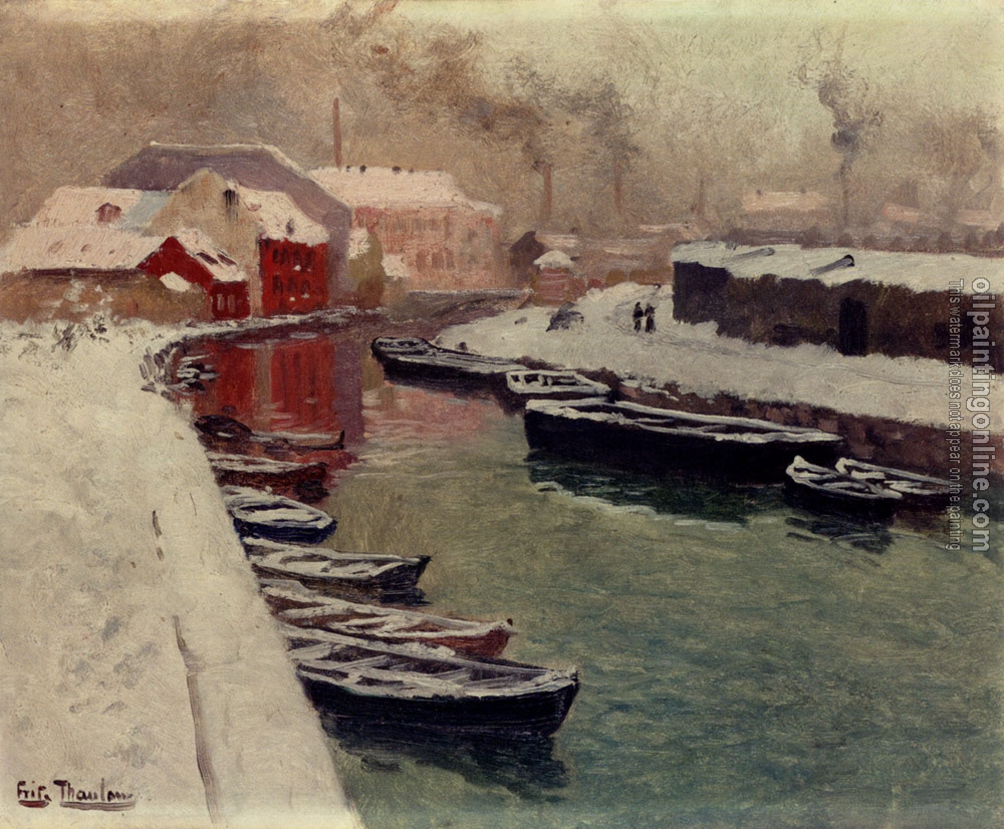 Thaulow, Frits - A Snowy Harbo